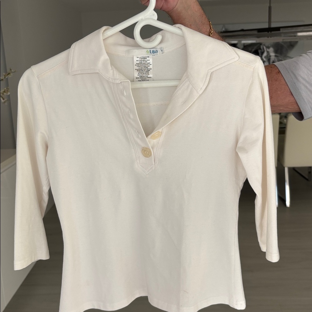Lija White 3/4  Golf Shirt Size S